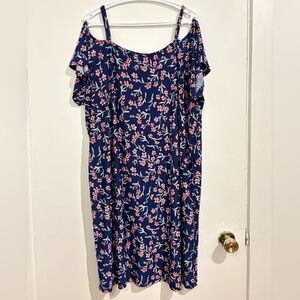 🎉4/30$🎉 Pink and Navy Floral Off Shoulder Flutter Sleeve Mini Sundress PTP 25in🌸